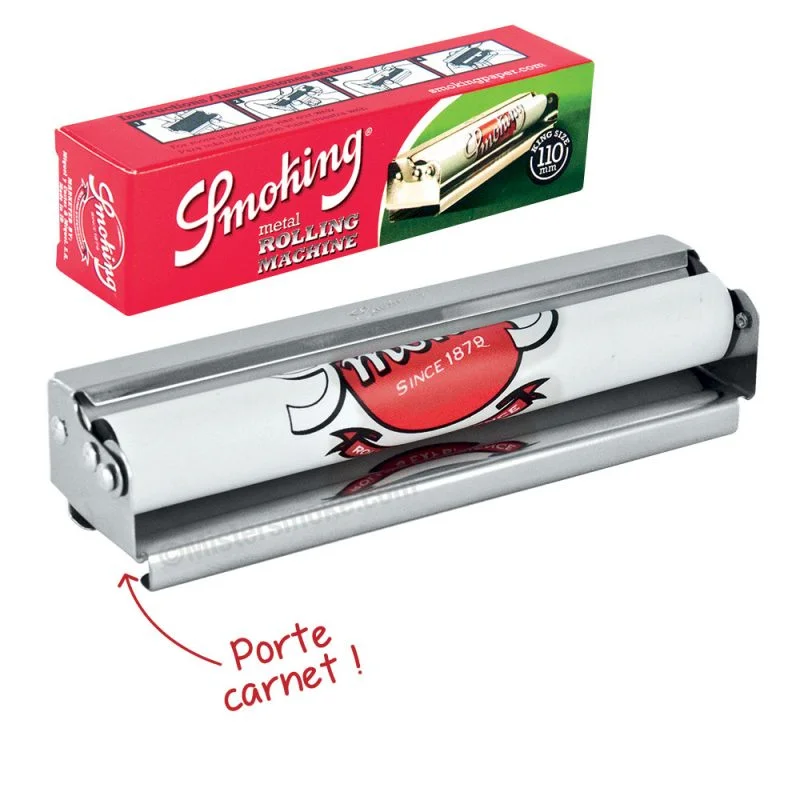 Rouleuse cigarette slim en métal de la marque Smoking - Machine à rouler 110 mm pour feuilles longues (grandes feuilles).