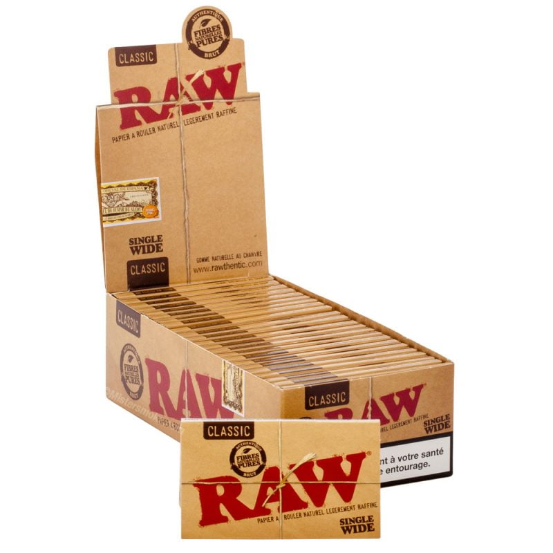 Raw regular - feuille a rouler naturelle, petit format - boite de 24 carnets de papier non blanchi, très fin, 100% naturel, colle à base de sucre.