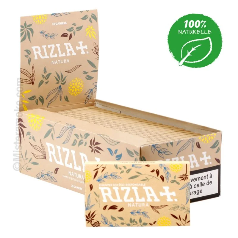 Rizla natura regular - boite de 24 carnets de papier a rouler bio Rizla - A base de chanvre, non blanchi, sans additifs.