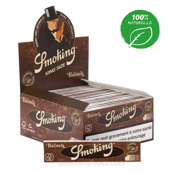 Boîte de 50 carnets Smoking Brown Slim, papier à rouler non blanchi, format slim, respectueux de l’environnement.
