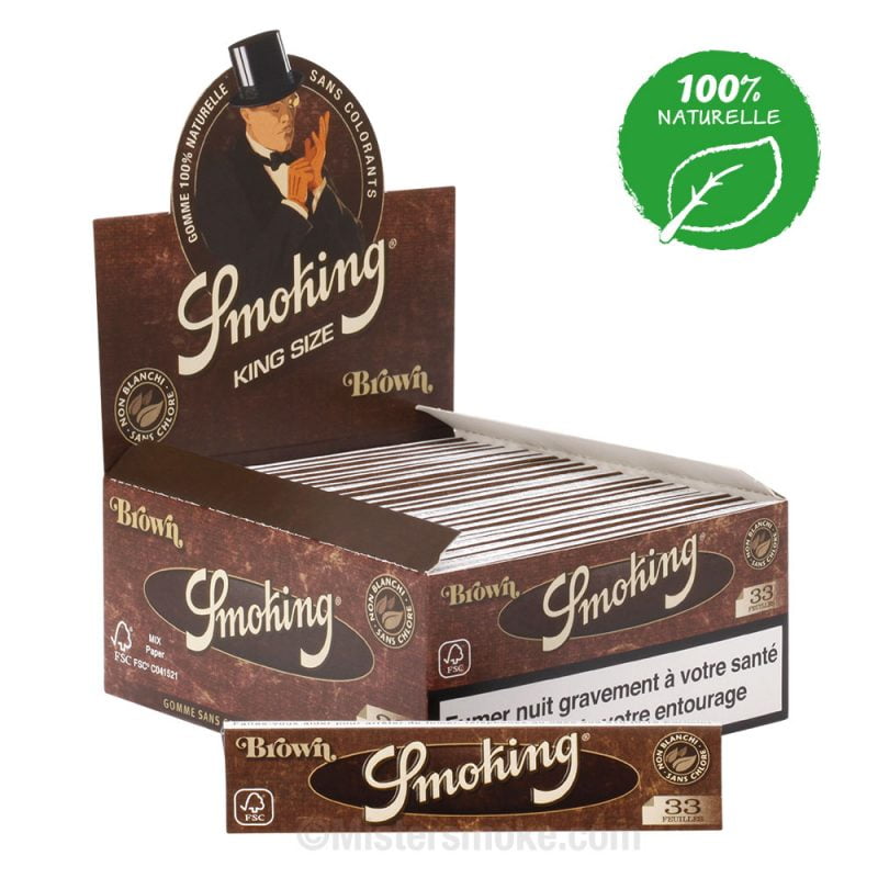 Boîte de 50 carnets Smoking Brown Slim, papier à rouler non blanchi, format slim, respectueux de l’environnement.