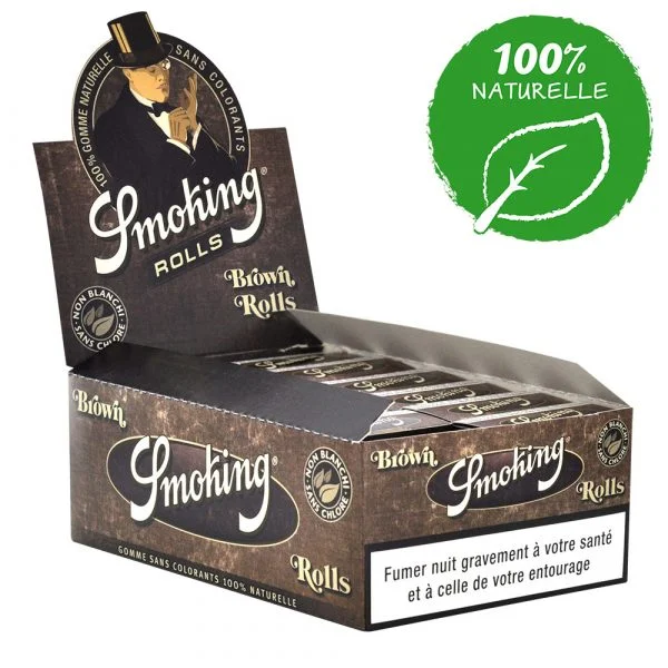 Rouleau Smoking Brown Rolls, papier à rouler non blanchi, format ajustable, papier ultra-fin et naturel, parfait pour les fumeurs cherchant des feuilles respectueuses de l’environnement.