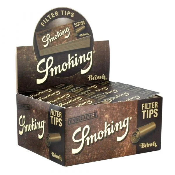 Boîte de 50 carnets de filtres Smoking Brown, toncar en carton non blanchi pour cigarettes roulées respectueuses de l&#039;environnement.