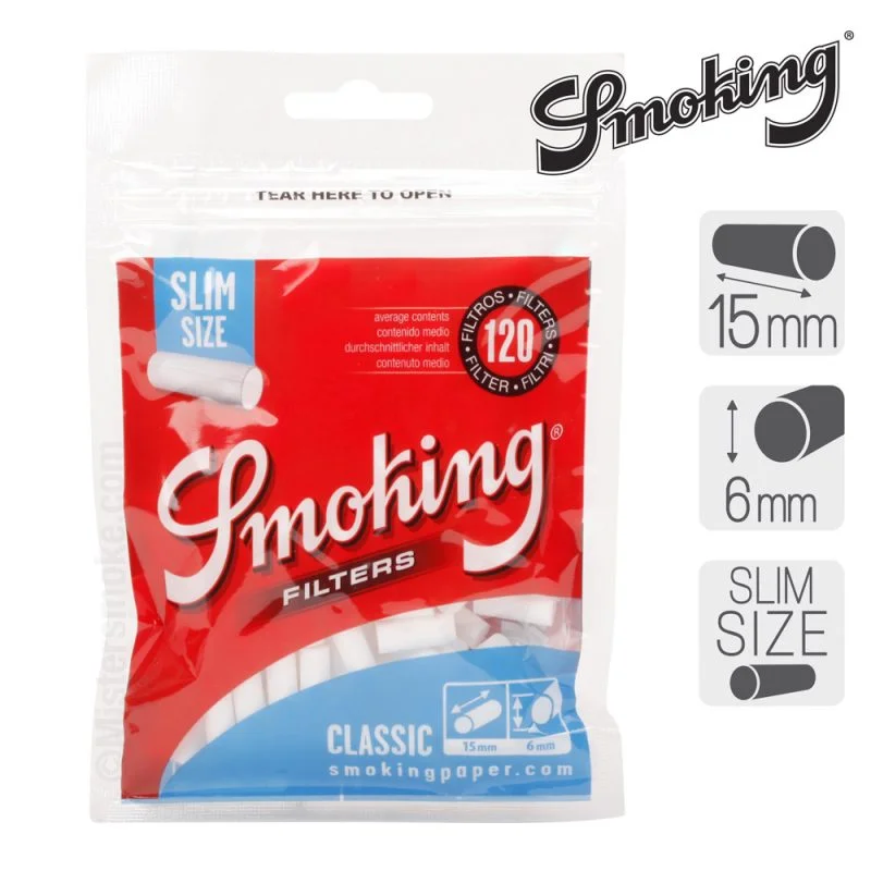Sachet de 120 filtres Smoking Slim Classic – Filtres fins pour cigarettes roulées, pratique et économique