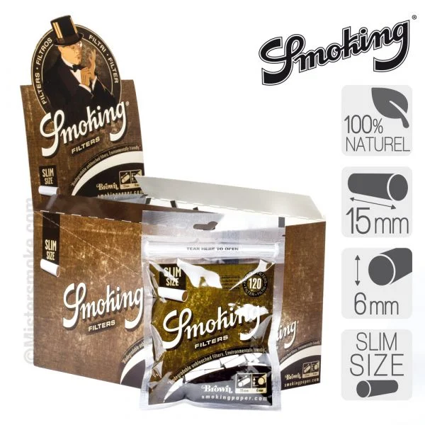 boite de 10 sachets de filtres cigarettes smoking brown