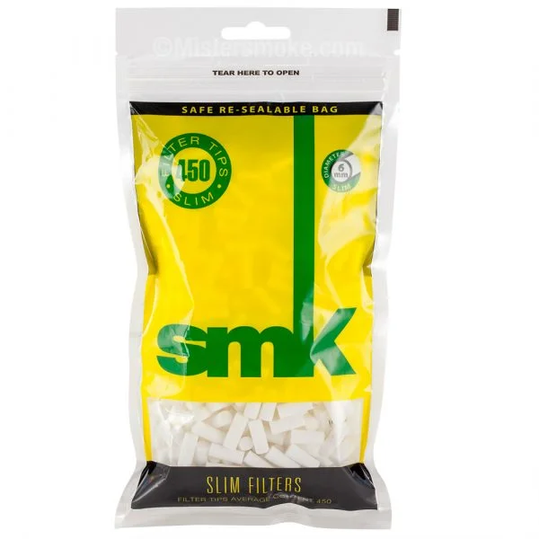 Sachet de 450 filtres slim SMK pour cigarettes, idéal pour réduire le goudron et obtenir une fumée plus douce.