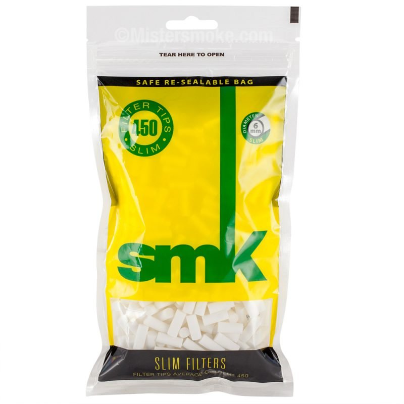 Sachet de 450 filtres slim SMK pour cigarettes, idéal pour réduire le goudron et obtenir une fumée plus douce.
