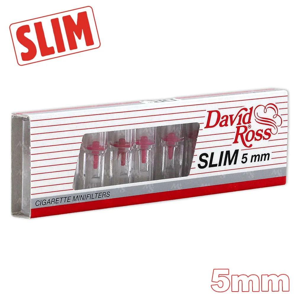 Filtres anti goudron et anti nicotine - Filtres David Ross Slim, filtres slim en plastique pratiques pour cigarettes roulées, offrant une fumée plus douce et agréable.