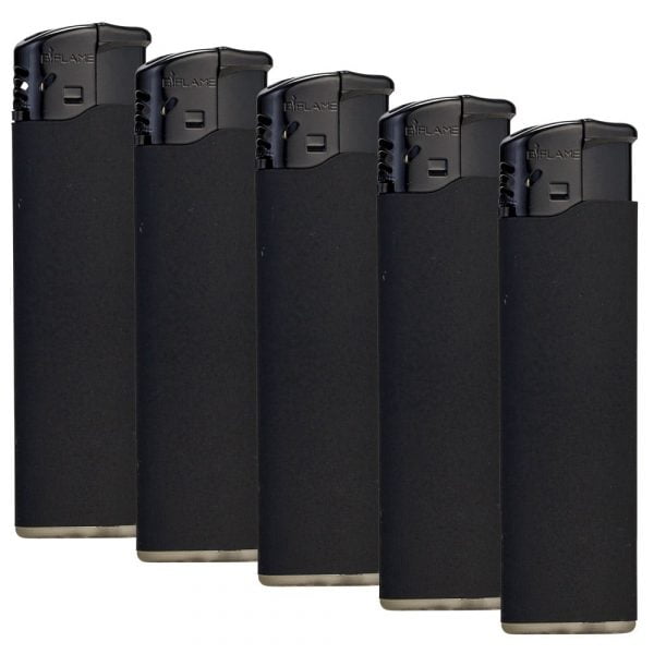 Set of 5 soft touch electronic lighters - Black