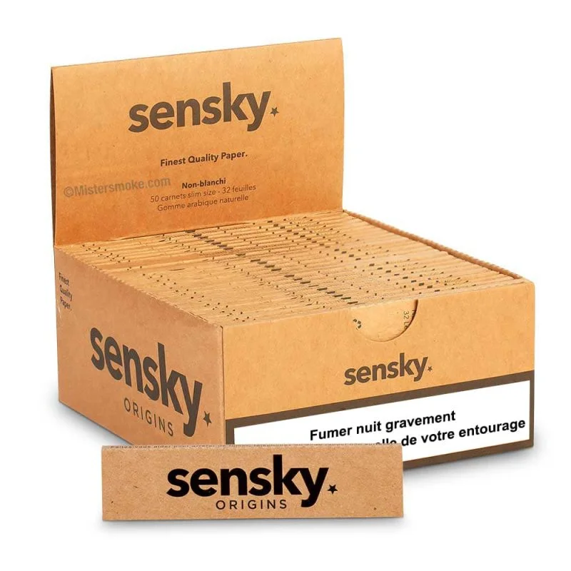 Sensky Origins, la feuille à rouler naturelle, marron et non blanchie au meilleur prix - Boite économique de 50 carnets.