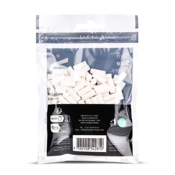 sachets de 150 filtres cigarettes sensky 6 mm - filtres mousse pas cher