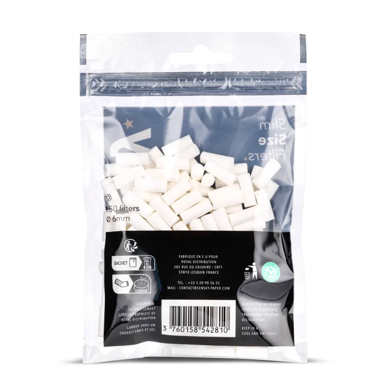 sachets de 150 filtres cigarettes sensky 6 mm - filtres mousse pas cher