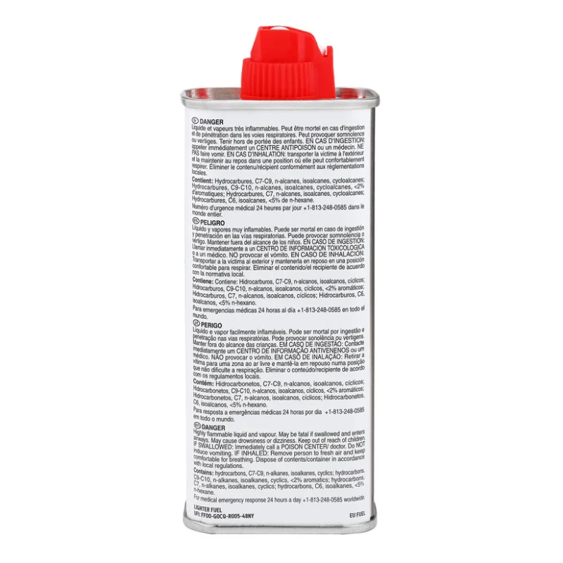 verso du flacon d'essence de la marque zippo officiel