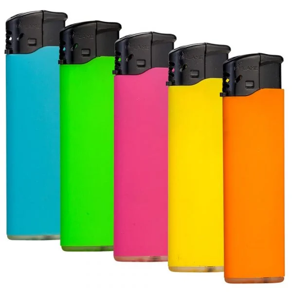 Pack of 5 soft touch electronic lighters - coloured