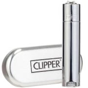 Metall-Clipper-Feuerzeug mit Etui - Silber glänzend