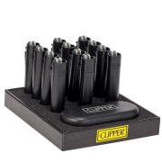 Schachtel mit 12 Clipper Metall mit Display - Schwarz matt