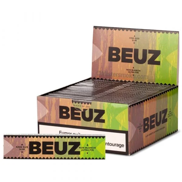 Boîte de 50 carnets BEUZ Slim Brown, feuilles à rouler marron non blanchies, format slim, pour fumeurs écoresponsables.