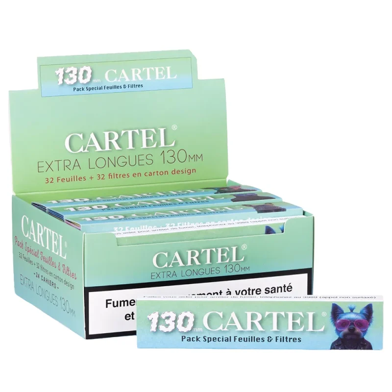 cartel - boite de carnets de feuilles à rouler slim extra longues avec filtres carton intégrés.