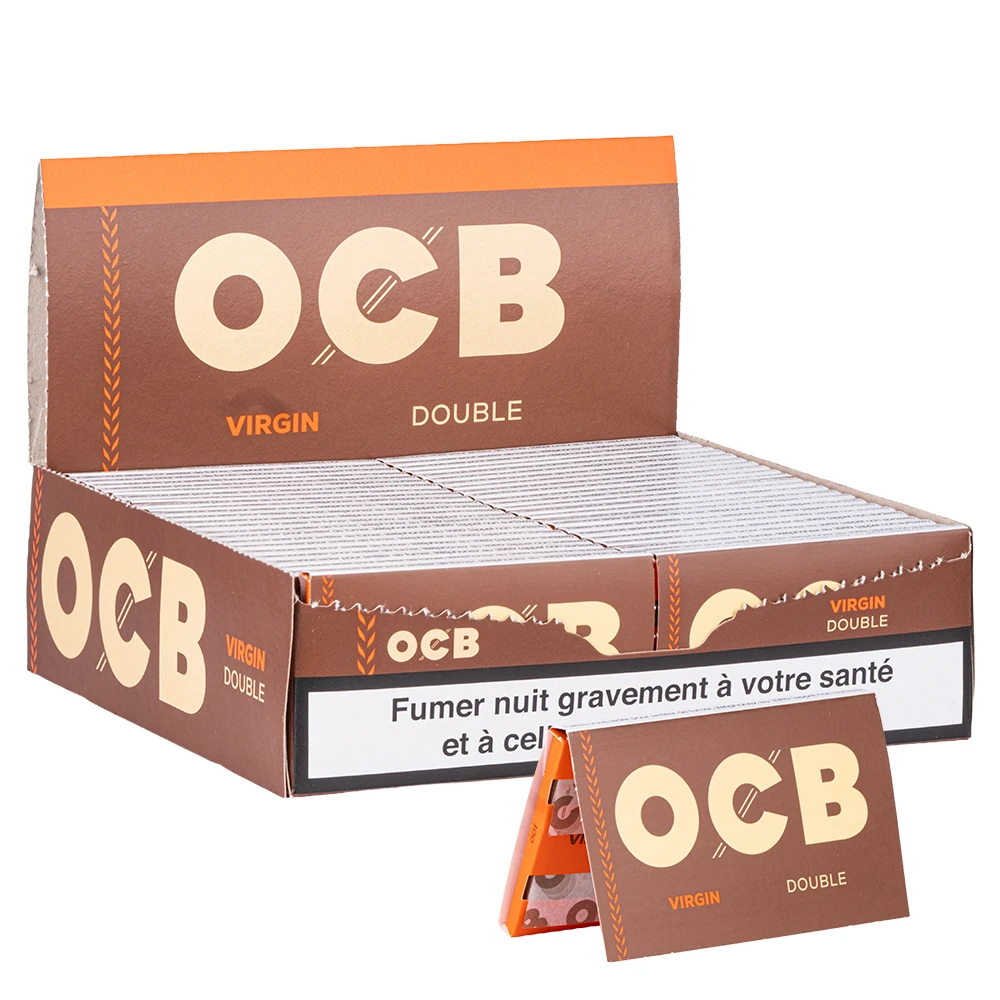 OCB Virgin Double Regular - Papier à rouler OCB marron en boite de 50 carnets double.