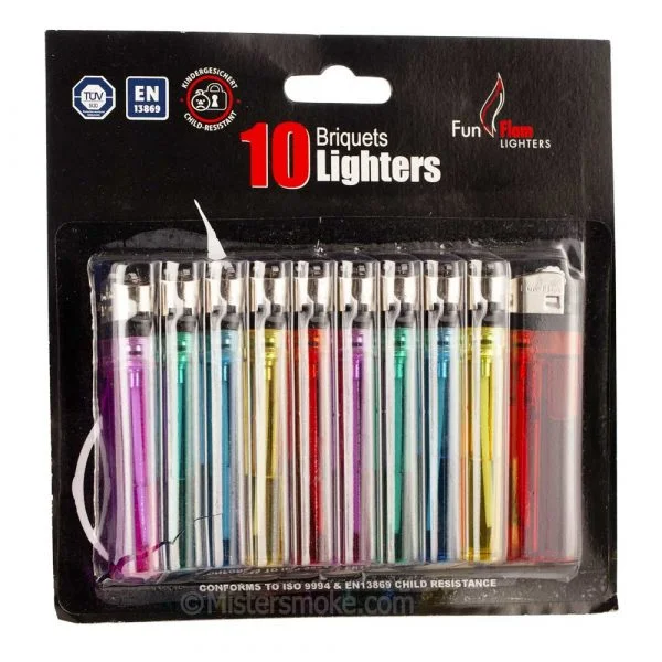 pack of 10 fun flam lighters