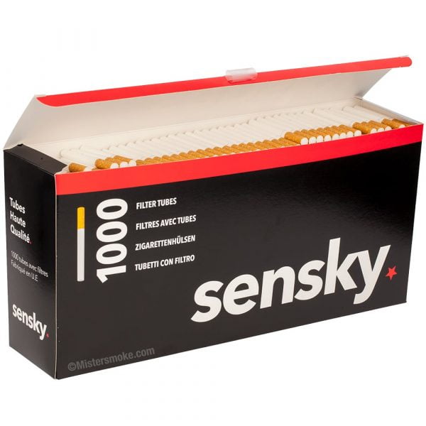 Schachtel mit 1000 billigen Zigarettenhülsen der Marke Sensky