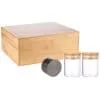 boite de rangement en bois avec grinder et pots de conservation