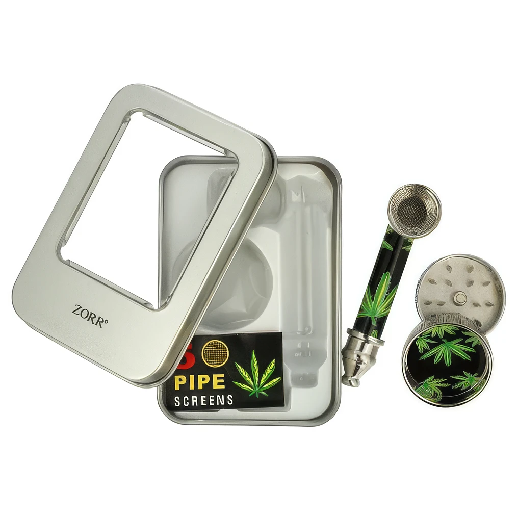 Boite kit fumeur joint, pipe métal, grinder - boite en métal mini compacte, facile à transporteur avec tous les accessoires pour rouler ses joints et fumer son herbe.