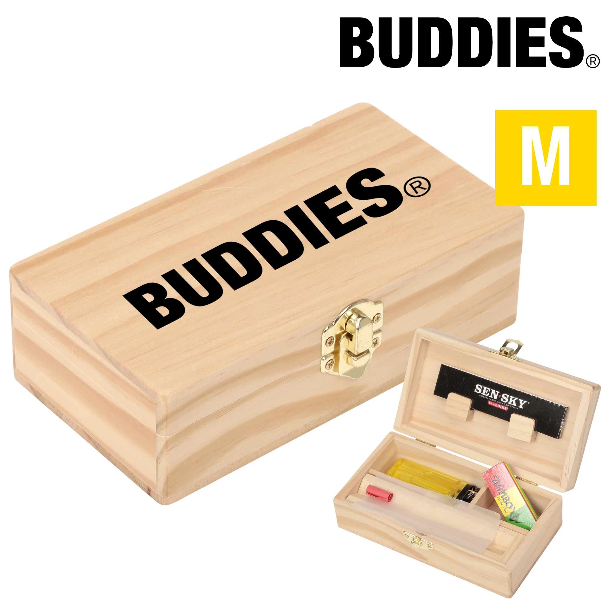 Boite fumeur taille M - boite en bois pour ranger ses accessoires pour rouler ses cigarettes et ses joints.