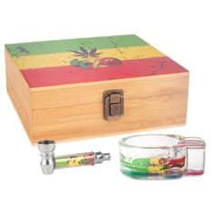 Kit boite fumeur en bois + Accessoires 420 LEAF