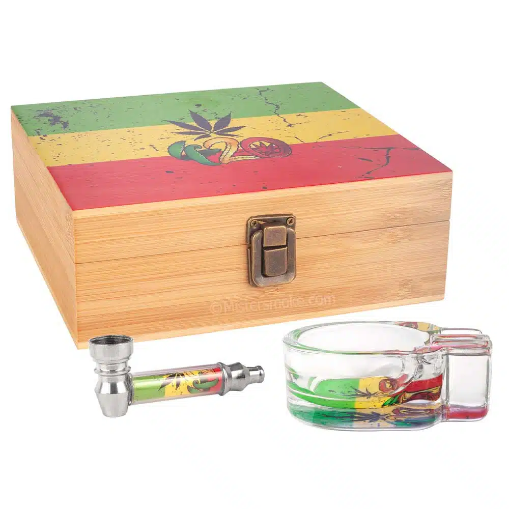 boite fumeur en bois avec accessoires 420 leaf