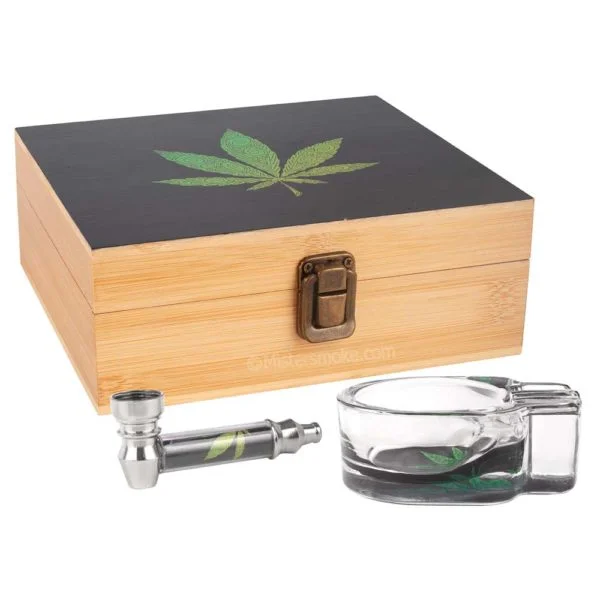 boite fumeur en bois avec accessoires black and green