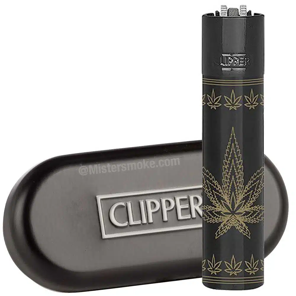 clipper métal black feuille de chanvre leaves