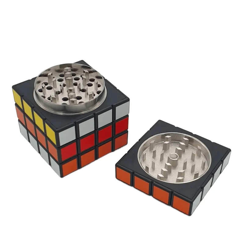 Grinder en forme de rubiks cube - 4 parties - avec récupérateur de pollen