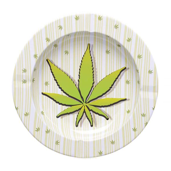 white green metal ashtray