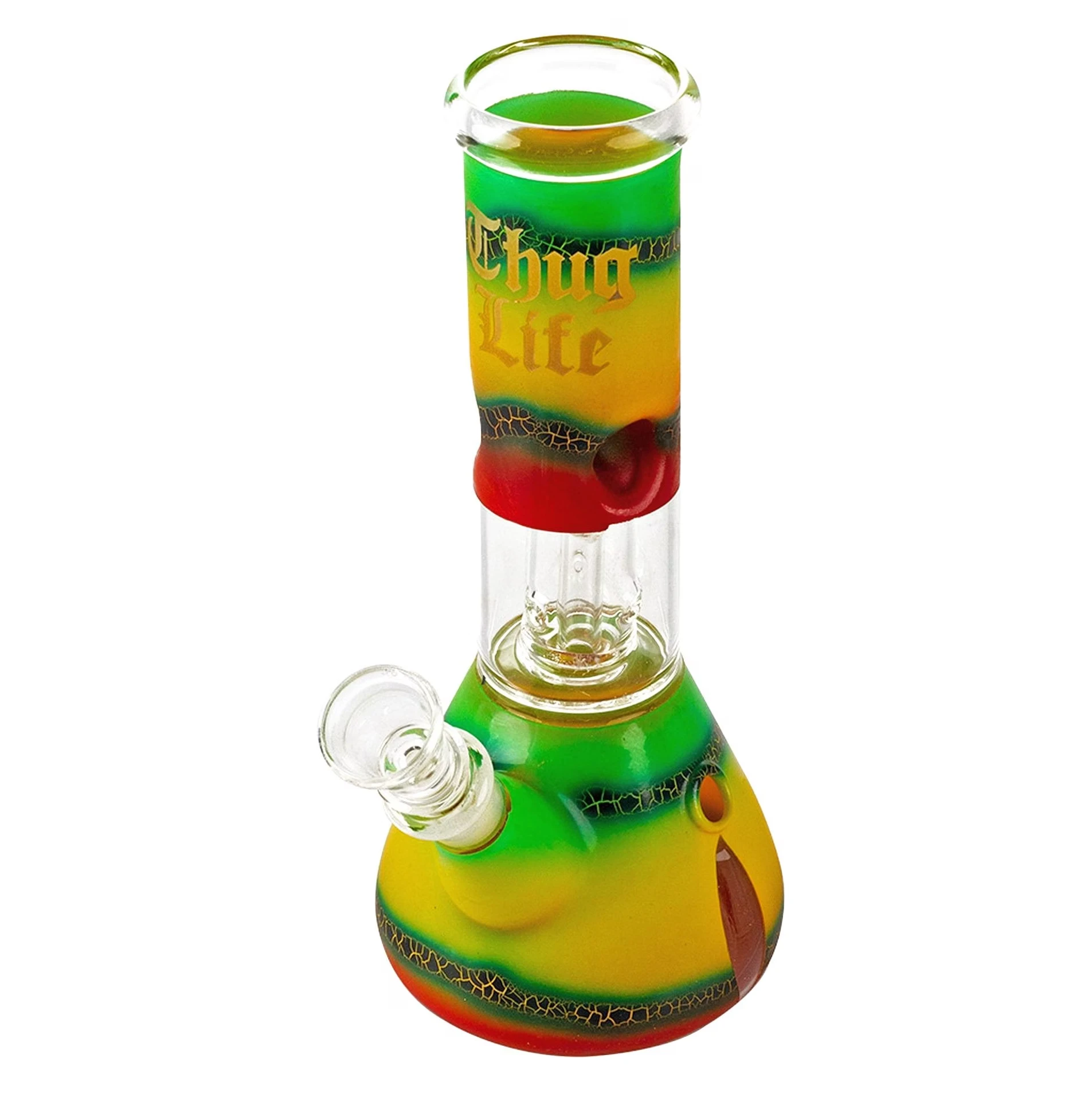 mini bong en verre avec percolateur - coloris rasta