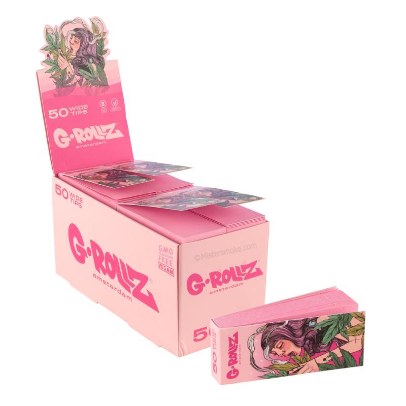 Boite de 24 carnets de filtres carton &quot;toncar&quot; colorés rose G-Rollz. Filtres tips perforés.