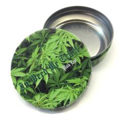 Boîte cendrier en métal clic clac Leaf Cannabis We God We Trust