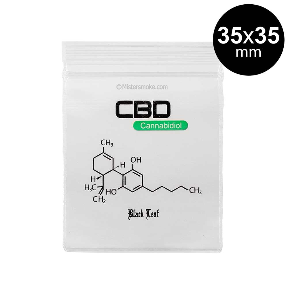 Pochon Zip Hermétique Black Leaf CBD - 35x35 mm - Mistersmoke