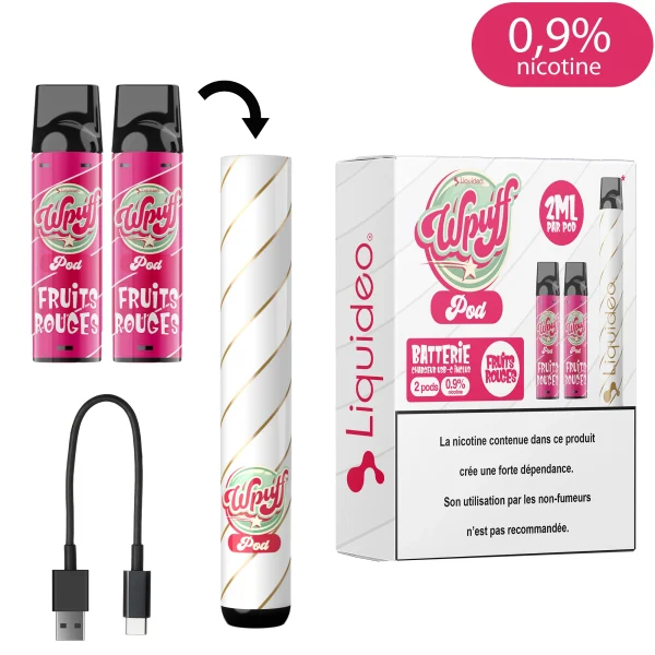 Nachfüllbarer Puff Liquideo 0.9% Nikotin Starter Kit mit Batterie und Liquidpatronen.