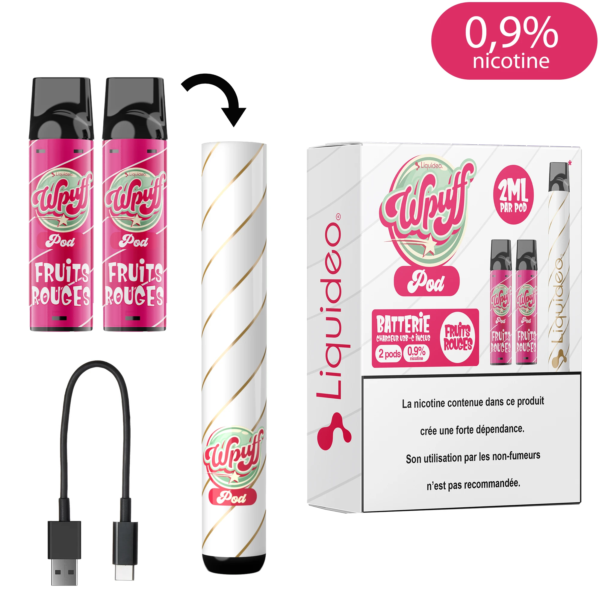 Puff rechargeable Liquideo - Starter Kit Pod 0,9% de nicotine