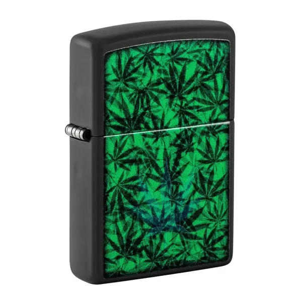 Zippo Original lighter with glow-in-the-dark cannabis leaves.