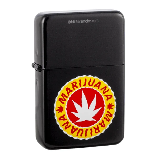 metal lighter with hemp leaf decoration