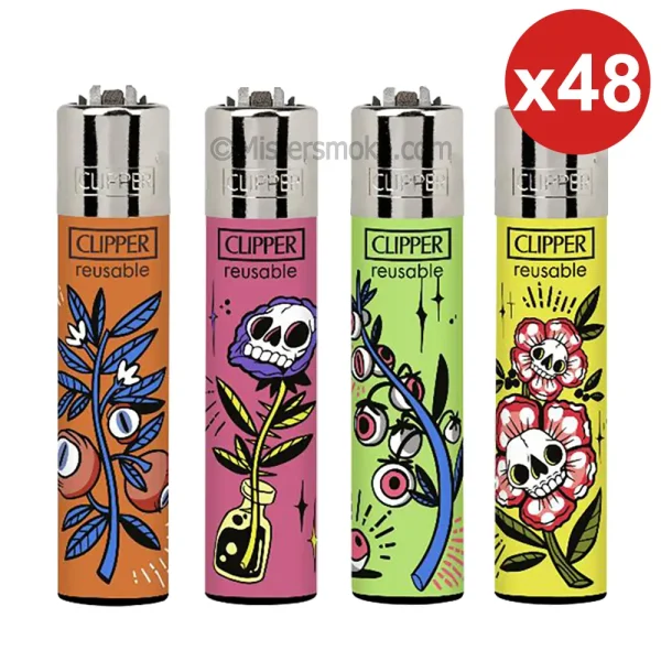 Box mit 48 Feuerzeugen Clipper strange flowers