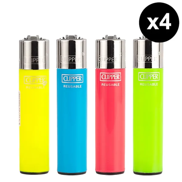 briquet clipper solid fluo en lot de 4