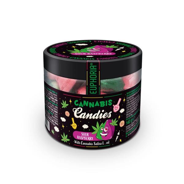 bonbons au cbd saveur framboise de la marque euphoria - pot de 140 g