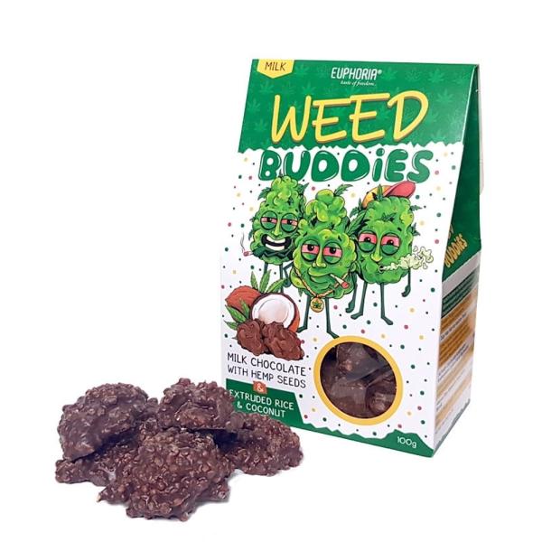 chocolat au CBD Weed Buddies Milk Euphoria - Chocolat au lait, au chanvre et à la noix de coco.