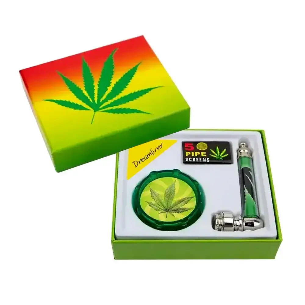 Coffret Fumeur Weed Leaf - Kit Grinder + Pipe métal