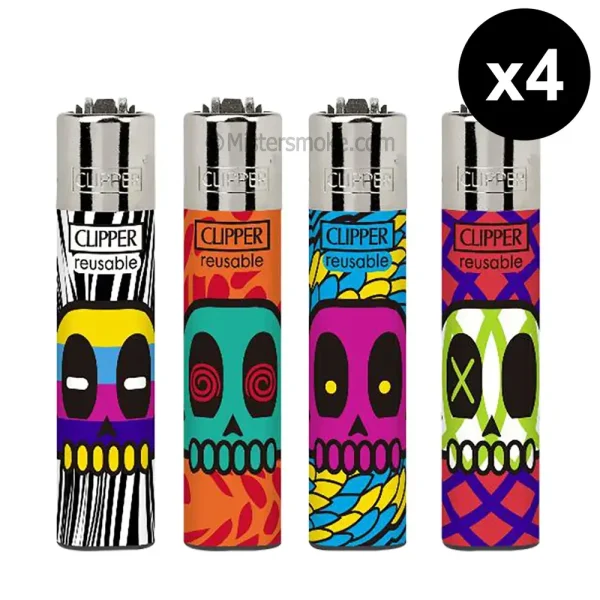 clipper skulls life - lot de 4 briquets décorés originaux tête de mort