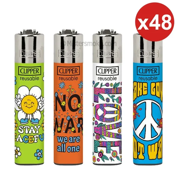 briquets clipper boite économique de 48 - collection say peace hippie