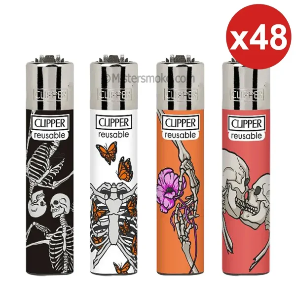 Briquet Clipper Micro - Boite de 48 briquets mini rechargeables en gaz - collection Skulls in Love - Décor romantique